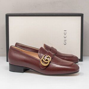Gucci Marmont GG Burgundy Leather Heeled Loafers, Size  37.5